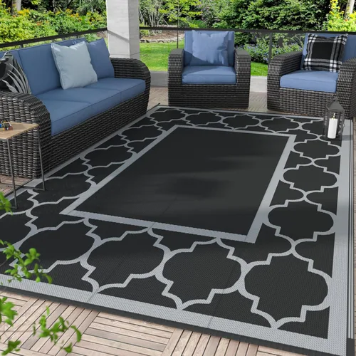 Vista 42 de GENIMO - Alfombra para exteriores de 8 x 10 pies, para patio, espacios amplios, impermeable, de pajillas de plástico, alfombra reversible