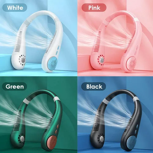 Vista 2 de Mini ventilador portátil USB para colgar en el cuello, ventilador de enfriamiento silencioso ventilador de luz portátil USB recargable ventiladores