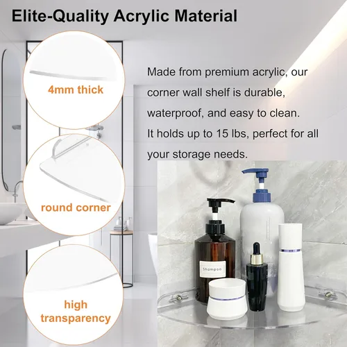 Vista 4 de Estantes esquineros de acrílico, estante adhesivo, organizador de ducha para decoración del hogar, estante de ducha transparente, estantes de baño