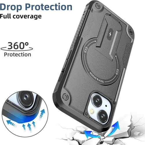 Vista 5 de ACCREW Funda magnética para iPhone 15 con soporte invisible [compatible con MagSafe] [protección contra caídas] con borde de TPU suave, parte