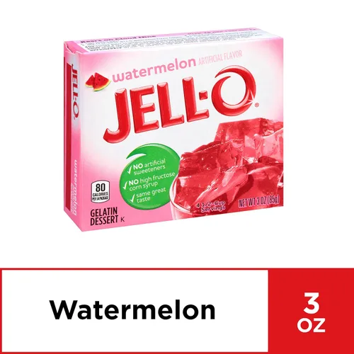 Vista 4 de Jell-O Mezcla de postres de gelatina, sabor a sandía, gelatina de fruta clásica para postres, aperitivos y recetas de fiesta, 3 onzas (paquete de 24)