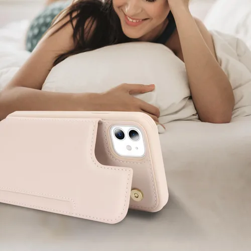 Vista 5 de iCoverCase Compatible con iPhone 11 Funda con Portador de Tarjetas, Funda de Teléfono Tipo Billetera para Mujeres Hombres Bloqueo RFID Funda Beige