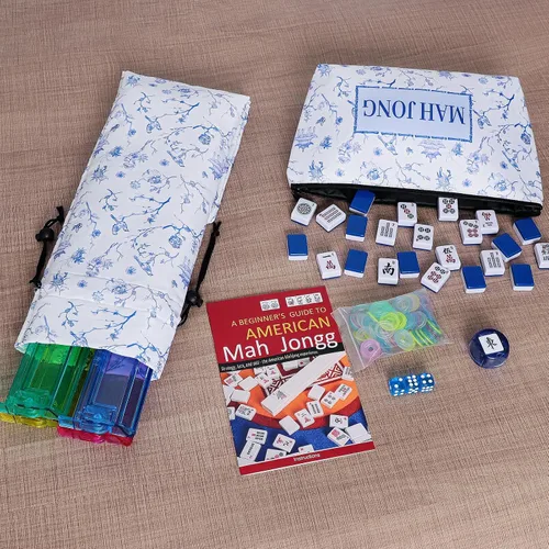 Vista 3 de American Mahjong Tile Set, 166 Blue Tiles, Bag and Mahjong Accessories, 4 All-in-One Rack/Pushers, Mahjong Set Complete Azul