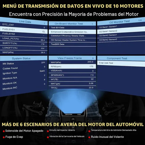 Vista 6 de CGSULIT SC204 Herramienta de Diagnóstico de Escáner OBD2 Mejorada, Lector de Código de Motor con Reinicio, Comprobación de Humo, Código Claro, Datos