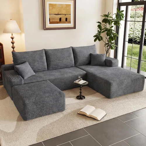 Vista 44 de Sofá modular Cloud de 95 pulgadas con otomana, moderno sofá nube en forma de U con asiento profundo, cómodo sofá de pana de 3 plazas, sofá de espuma