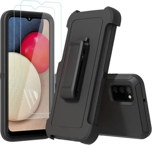 Vista 2 de Funda compatible con Samsung Galaxy A02s, con protectores de pantalla, resistente, a prueba de golpes, protección de cuerpo completo, con funda