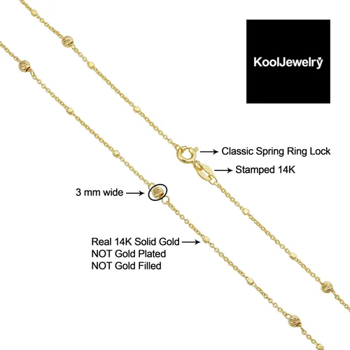Vista 2 de Kooljewelry Collar de estación de cuentas y cubo de oro amarillo de 14 quilates