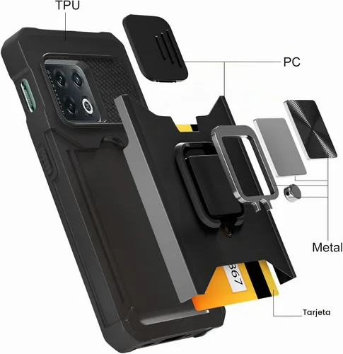 Vista 4 de Funda para OnePlus 10 Pro con cubierta para cámara y soporte, color Negro