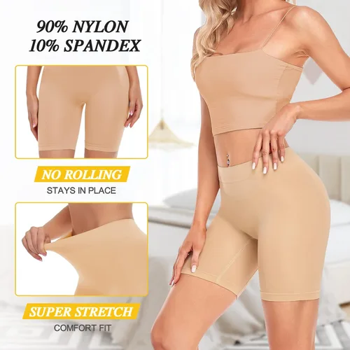 Vista 4 de SKIWEND Pantalones cortos sin costuras para mujer, pantalones cortos para debajo de los vestidos, muslos más delgados y antirozaduras