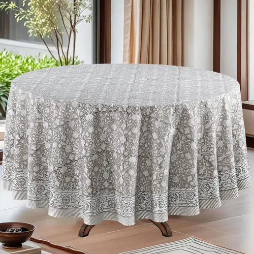 Vista 18 de Mantel redondo con estampado de bloque a mano, 100% algodón, reutilizable, turquesa, verde musgo, 90 pulgadas, mantel decorativo para uso diario