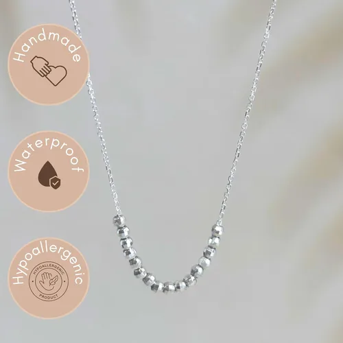 Vista 3 de Annika Bella Collar de Plata de Ley 925 con Cuentas en Barra para Mujer, Collar Corto y Delicado con Cuentas de Plata, Joyería Resistente al