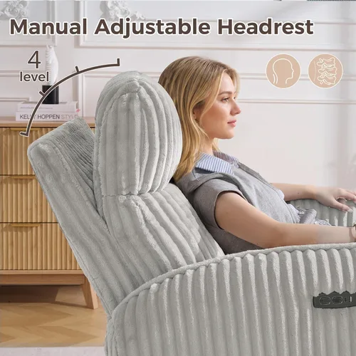 Vista 4 de Sillón reclinable giratorio eléctrico con reposacabezas ajustable, sillón Gris