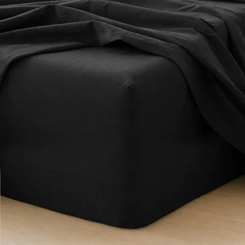Vista 41 de MooMee Sábana bajera ajustable únicamente, 100% algodón lavado con textura tipo lino, transpirable, duradera, suave, cómoda, bolsillo profundo se