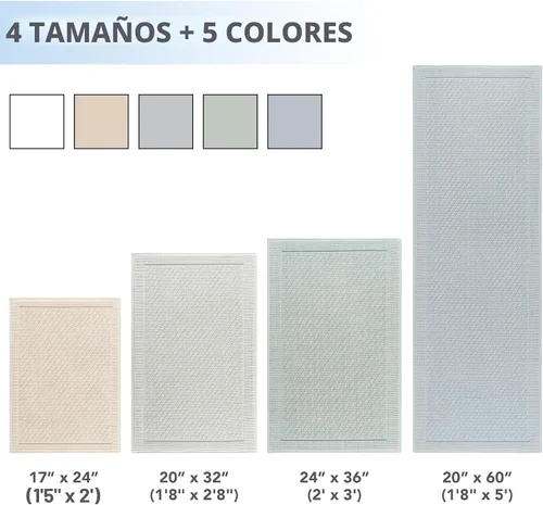 Vista 5 de Arkwright Alfombra de baño 100% algodón - Diseño tejido con textura elegante y alta absorción, alfombrilla de baño con respaldo antideslizante
