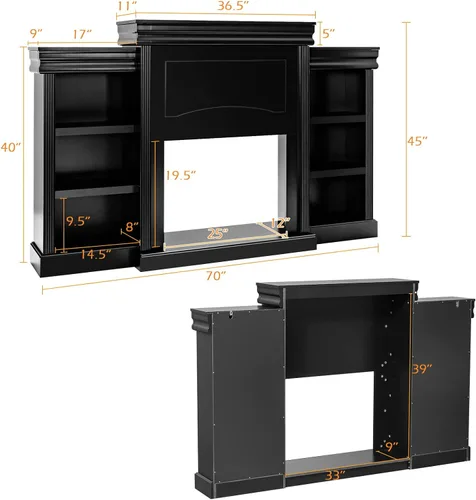 Vista 5 de Tangkula Soporte de mantel independiente de 70 pulgadas, gabinete moderno con chimenea para sala de estar, dormitorio, mesa consola de madera