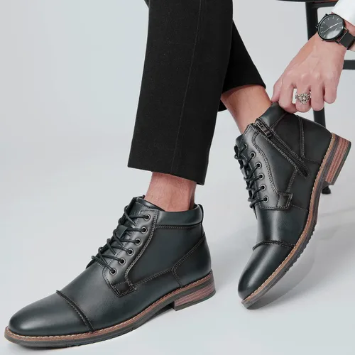 Vista 6 de Botas de vestir Oxford de cuero para hombre, botas de tobillo Chukka para negocios, trabajo, diario, zapatos para hombres