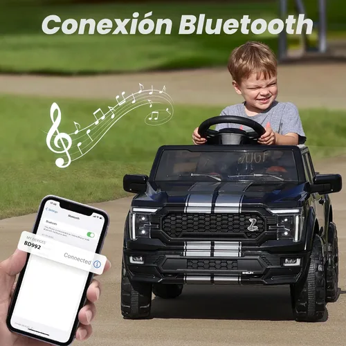 Vista 7 de Hikiddo Ford Shelby F-150 con Licencia 24V Juguete de Montar para Niños, Coche Eléctrico para Niños con Control Remoto, Motores de 400W - Negro