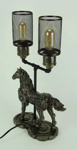 Vista 3 de Veronese Design Lámpara de mesa de malla de doble luz estilo Steampunk