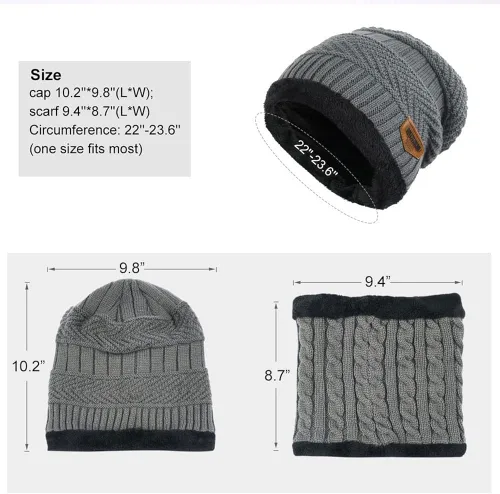 Vista 7 de 4 piezas de gorro de invierno para hombre y mujer, conjunto de bufanda de punto cálido para hombre y mujer, One Size-Medium