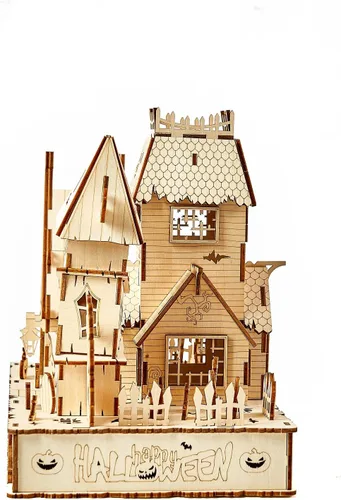 Vista 7 de Rompecabezas de madera 3D para Halloween, incluye tira de luz, rompecabezas y rompecabezas para Halloween/cumpleaños, regalos para adultos