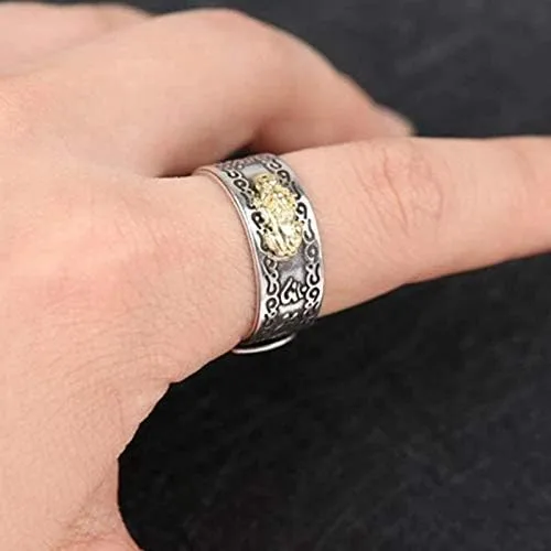 Vista 4 de GANGJI Feng Shui Pixiu Mani - Anillo de mantra con protección budista, anillo ajustable con salud, regalo de amor de la suerte para la familia