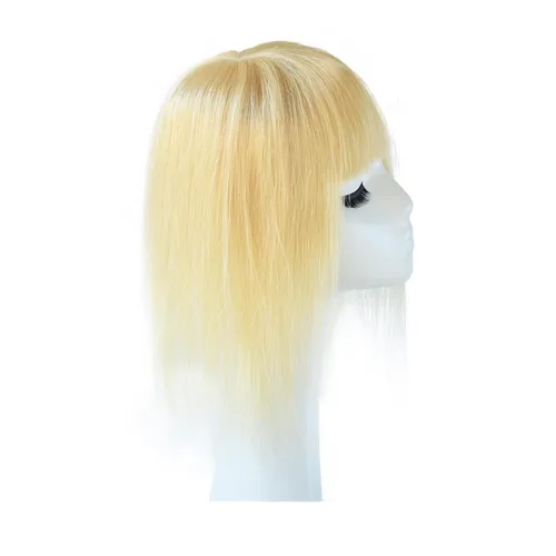 Vista 2 de Extensiones de cabello humano con clip con flequillo, base de seda, flecos de tupé superior para pérdida de adelgazamiento, extensiones de reemplazo