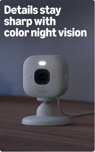 Vista 4 de Blink Mini 2K+ (último modelo) - Cámara interior con enchufe. Ve mascotas o el interior de casa con resolución 2K, visión nocturna a color, audio
