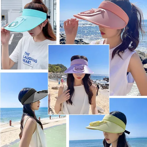 Vista 6 de Sombrero de visera con abanico para mujer - Sombrero de visera para ventilador