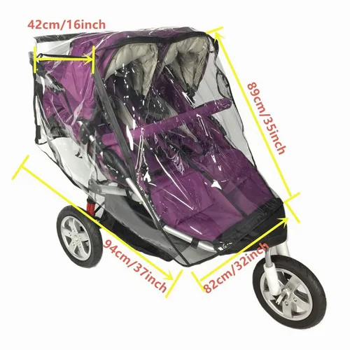 Vista 3 de Funda de lluvia para cochecito doble, protector contra la intemperie de tamaño universal para cochecito de bebé doble lado a lado.