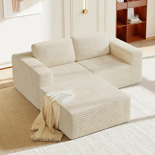 Vista 15 de Vesgantti Sofá modular en forma de U de 119 pulgadas, sofá modular de pana con asiento profundo y soporte de resortes, sofá convertible con 2 Beige