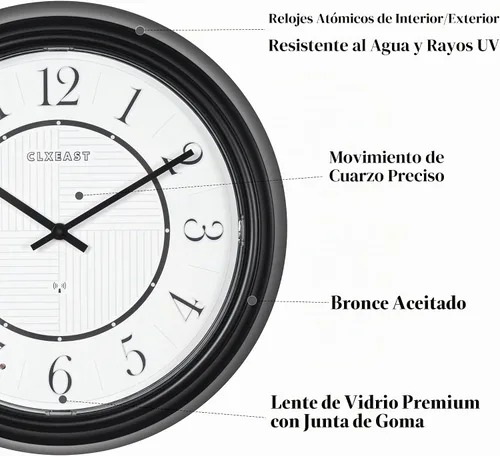 Vista 3 de CLXEAST Reloj de pared atómico iluminado/al aire libre de 14" resistente al