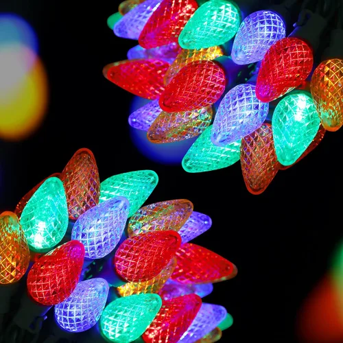 Vista 9 de Juego de 2 luces LED C7 de Navidad, 25.16 pies, 50 luces LED conectables para interiores y exteriores, luces navideñas rojas y blancas para casa