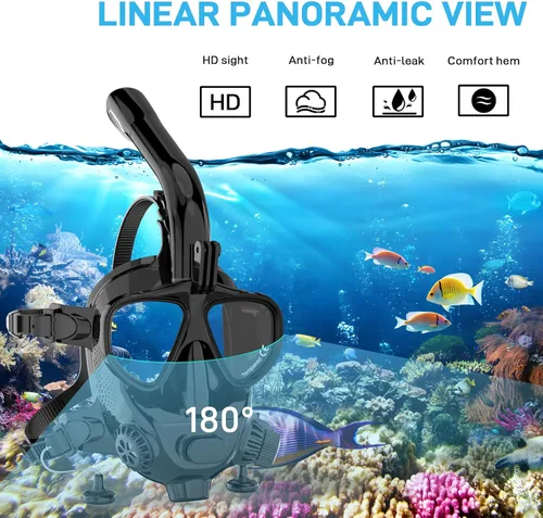 Vista 4 de Máscara de buceo de cara completa, soporte de buceo y esnórquel, máscara de esnórquel de cara completa, máscara de buceo ajustable con soporte