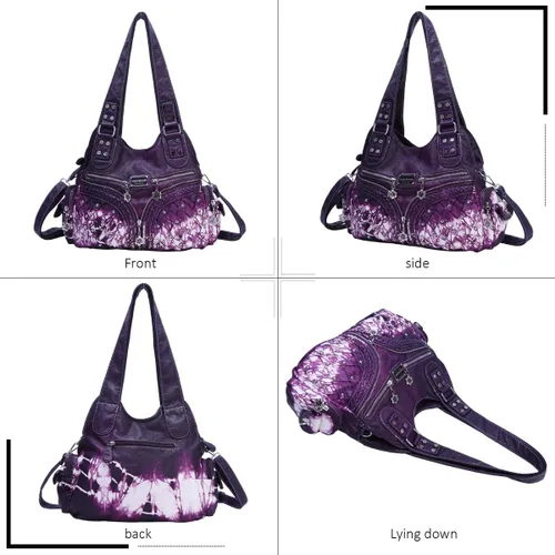 Vista 204 de Angel Barcelo - Bolsa de hombro amplia para mujer, diseño Hobo, cuero lavado