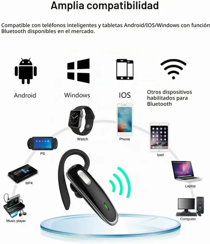 Vista 5 de Auriculares Bluetooth, V5.1 Auriculares inalámbricos ultraligeros manos libres con cancelación de ruido y micrófono para teléfono celular, PC