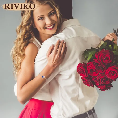 Vista 3 de RIVIKO Pulsera con dije de corazón de amor para mujer, plata de ley 925 con circonitas de piedra natal, eslabones ajustables para madre, esposa