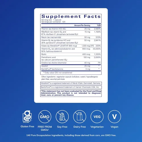 Vista 2 de Pure Encapsulations PureGenomics B-Complex - Soporte de vitamina B de amplio espectro para expresión genética, función celular, producción