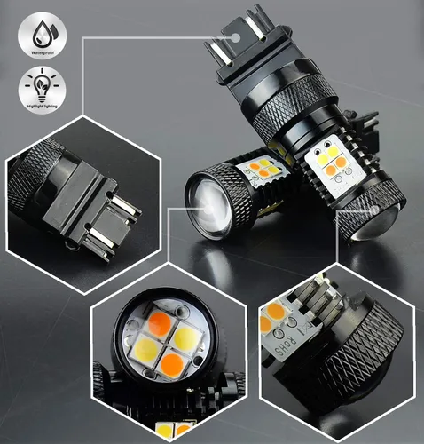 Vista 2 de Conjunto de chips extremadamente brillantes 3030 blanco/amarillo 3157 3155 3457 4157 bombillas LED con proyector para luces de giro delanteras/DRL