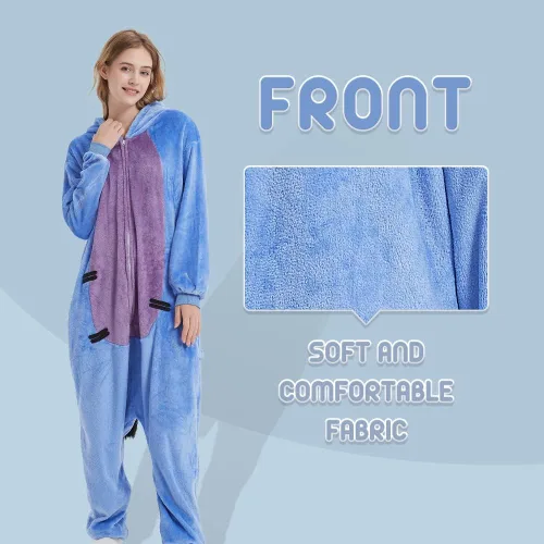Vista 3 de Pijama unisex de franela para adultos, disfraz divertido de una pieza de animal para cosplay para mujeres y hombres