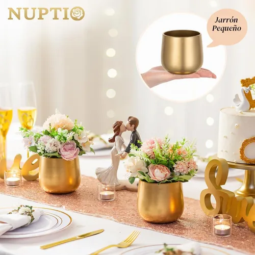 Vista 2 de NUPTIO Jarrones Dorados Pequeños para Centros de Mesa: 2 Piezas Jarrón de Trompeta de Flores Vintage de 3.94 Pulgadas Jarrón de Compota de Metal