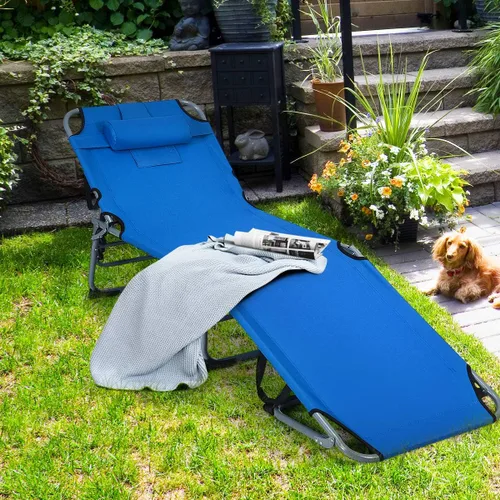 Vista 7 de COSTWAY Tumbona plegable ajustable para patio, playa, camping, reclinable, para tomar el sol, color azul