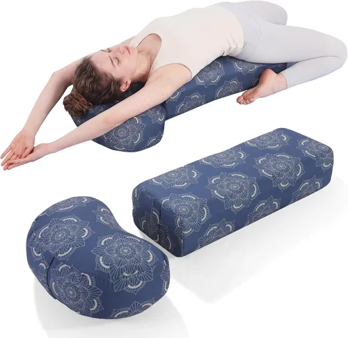 Vista 8 de MABOZOO Almohada de yoga de 2 piezas, cojines rectangulares y de meditación de media luna con funda extraíble para yoga restaurativo, accesorios