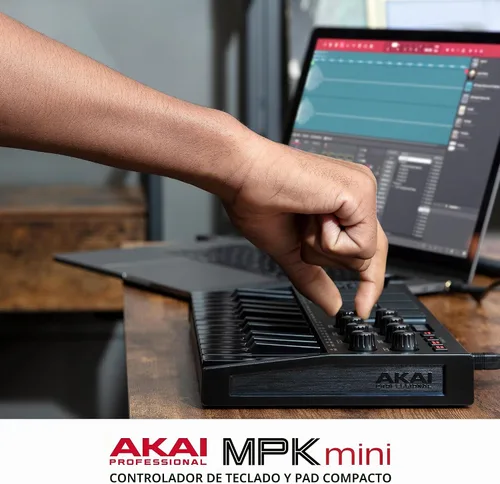 Vista 10 de [Usado] Akai Professional MPK Mini MK3 - Controlador de teclado MIDI USB de 25 teclas con 8 almohadillas de percusión con retroiluminación, 8