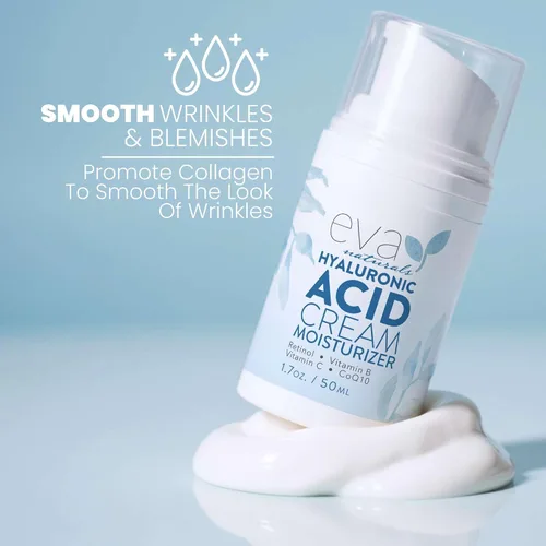 Vista 4 de Eva Naturals Crema facial hidratante con ácido hialurónico, antienvejecimiento, antiarrugas, hidratante facial para mujeres y hombres, con aloe vera