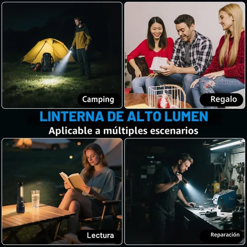 Vista 7 de Paquete de 4 linternas de alto lúmenes 9900FL, linterna de 7 modos recargable con pantalla digital LCD, linternas recargables con luz COB, linterna