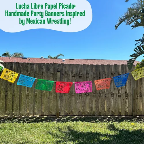 Vista 8 de Papel Picado de 16 pies, pancarta mexicana, pancarta de plástico Lucha Libre, decoraciones de pancarta mexicana, suministros de fiesta de Luchador