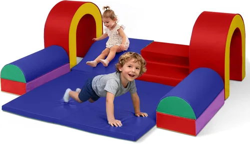 Vista 9 de Kinder King Juego de actividades de escalada y gateo, bloque de espuma suave de 10 piezas para escalar, gatear y deslizarse, escalador