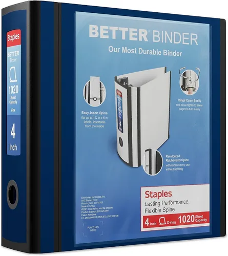 Vista 10 de Carpeta con anillos en forma de "D" de 1 pulgada para mejor visualización Staples, Negro