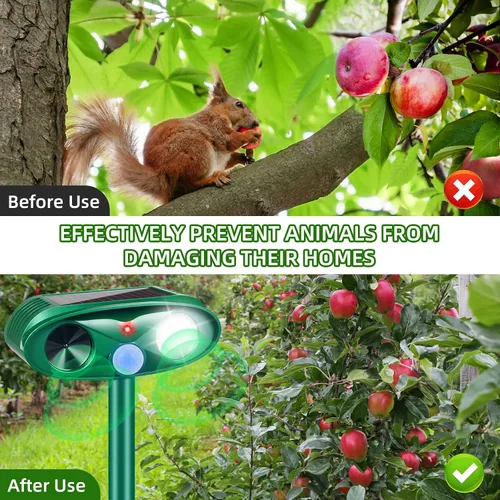 Vista 5 de Repelente solar ultrasónico de animales, repelente de animales activado por movimiento al aire libre, repelente de ciervos y gatos, IP65