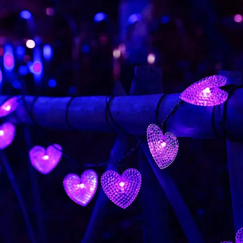 Vista 20 de Guirnalda de luces solares de corazón, impermeable, 20 pies, 30 LED, en forma de corazón, 8 modos, estrellada, boda, fiesta, ambiente, iluminación